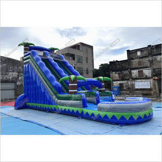 Commercial Blue Marble Wave Monster Inflatable Water Slide Tropical Inflatable Jungle Waterslide With Pool