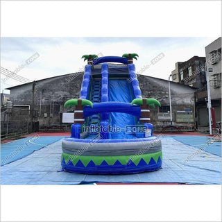 Commercial Blue Marble Wave Monster Inflatable Water Slide Tropical Inflatable Jungle Waterslide With Pool