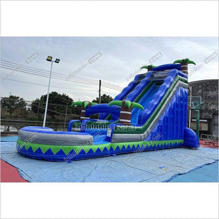 Commercial Blue Marble Wave Monster Inflatable Water Slide Tropical Inflatable Jungle Waterslide With Pool