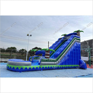 Commercial Blue Marble Wave Monster Inflatable Water Slide Tropical Inflatable Jungle Waterslide With Pool