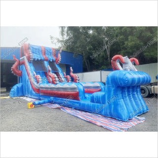 Ocean Theme Large Inflatable Waterslide With Splash Pool Blow Up Slip And Slide For Kids And Adults