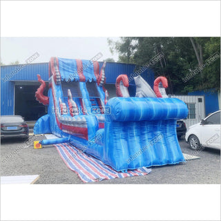 Ocean Theme Large Inflatable Waterslide With Splash Pool Blow Up Slip And Slide For Kids And Adults