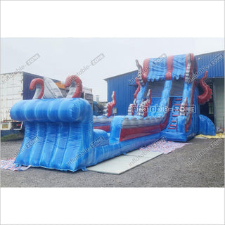 Ocean Theme Large Inflatable Waterslide With Splash Pool Blow Up Slip And Slide For Kids And Adults