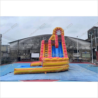 Commercial Large Water Slide Inflatable Pool Playground Dual Lane Curved Inflatable Water Slide