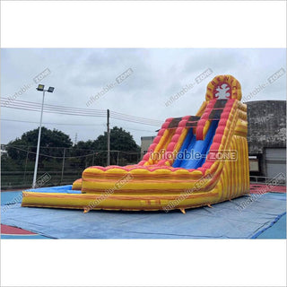 Commercial Large Water Slide Inflatable Pool Playground Dual Lane Curved Inflatable Water Slide