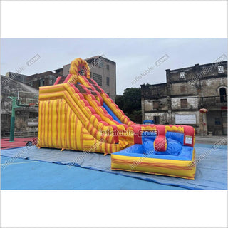 Commercial Large Water Slide Inflatable Pool Playground Dual Lane Curved Inflatable Water Slide