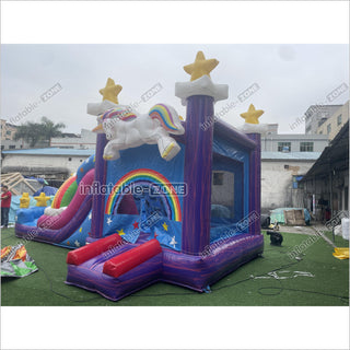 Magical Unicorn Inflatable Bounce House And Slide Combo Rainbow Jumping Castle For Party - Inflatable-Zone