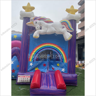 Magical Unicorn Inflatable Bounce House And Slide Combo Rainbow Jumping Castle For Party - Inflatable-Zone