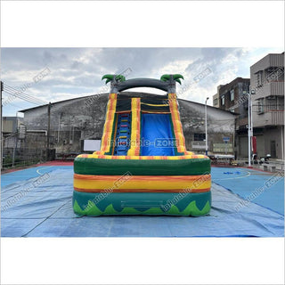 Palm Tree Inflatable Water Slide Outdoor Commercial Grade Water Jumping Castle With Slide And Splash Pool