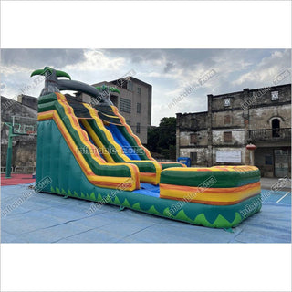 Palm Tree Inflatable Water Slide Outdoor Commercial Grade Water Jumping Castle With Slide And Splash Pool