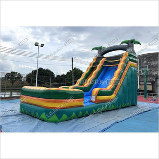 Palm Tree Inflatable Water Slide Outdoor Commercial Grade Water Jumping Castle With Slide And Splash Pool