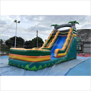 Palm Tree Inflatable Water Slide Outdoor Commercial Grade Water Jumping Castle With Slide And Splash Pool