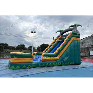 Palm Tree Inflatable Water Slide Outdoor Commercial Grade Water Jumping Castle With Slide And Splash Pool