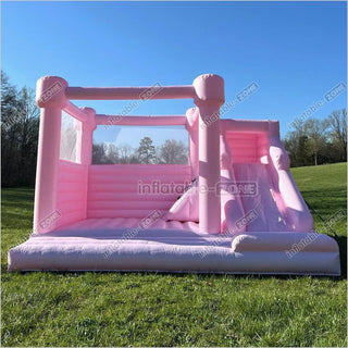 Pink Jumping Castle Inflatable Princess Jump And Slide Dry Bouncer Combo Bounce House In Front Yard