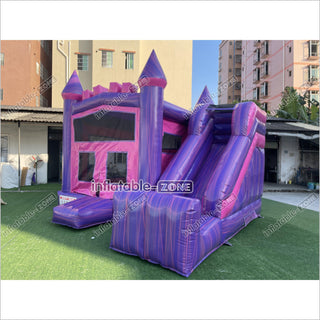 Pink Purple Bouncy Castle Slide Combo Inflatable Bounce House Jump And Play Party