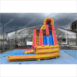 Playground Giant Waterslide With Pool Inflatable Pipeline Fire And Ice Dual Lane Inflatable Water Slide