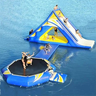 New Inflatable Water Floating Trampoline Combo With Launch And Slide - Inflatable-Zone