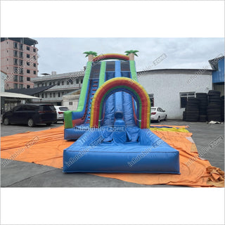 Rainbow Double Splash Water Slides Funny Inflatable Jumping Castle Large Backyard Waterslide For Pool