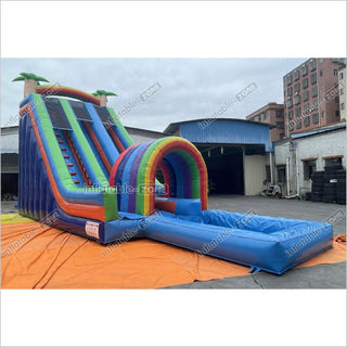 Rainbow Double Splash Water Slides Funny Inflatable Jumping Castle Large Backyard Waterslide For Pool