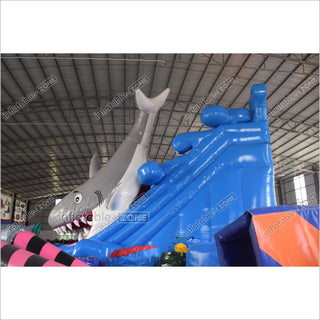 Big Shark Attack Inflatable Slides Commercial Dry Inflatable Bounce Blow Up Slide Party Jump Rentals Near Me