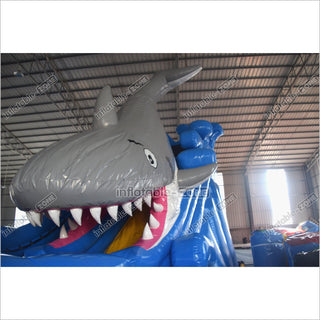 Big Shark Attack Inflatable Slides Commercial Dry Inflatable Bounce Blow Up Slide Party Jump Rentals Near Me