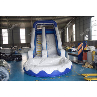 Large Commercial Single Lane Waterslide Blue And White Inflatable Water Slide Jumping Castle Swimming Pool