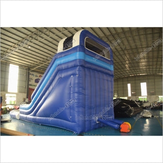 Large Commercial Single Lane Waterslide Blue And White Inflatable Water Slide Jumping Castle Swimming Pool