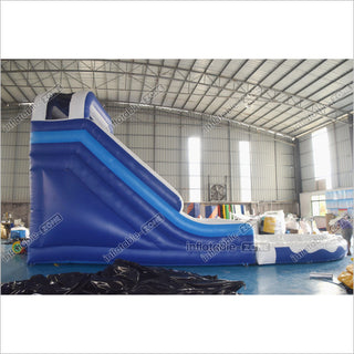 Large Commercial Single Lane Waterslide Blue And White Inflatable Water Slide Jumping Castle Swimming Pool