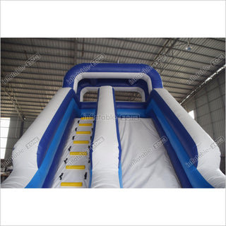 Large Commercial Single Lane Waterslide Blue And White Inflatable Water Slide Jumping Castle Swimming Pool