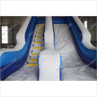 Large Commercial Single Lane Waterslide Blue And White Inflatable Water Slide Jumping Castle Swimming Pool