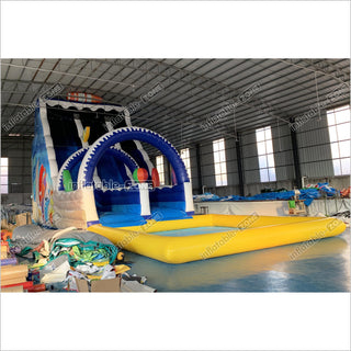 Commercial Inflatable Surf Boards Inflatable Water Slides Giant Moonwalk Water Slide With Inflatable Pool