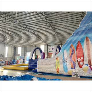 Commercial Inflatable Surf Boards Inflatable Water Slides Giant Moonwalk Water Slide With Inflatable Pool