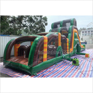 Outdoor Swimming Pool Inflatable Obstacle Course Challenge Race Interactive Large Inflatable Game Obstacle With Slide