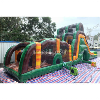 Outdoor Swimming Pool Inflatable Obstacle Course Challenge Race Interactive Large Inflatable Game Obstacle With Slide