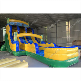 Tiki Shot Waterslide Mega Dual Lane Inflatable Slip And Slide Happy Hop Jumping Castle Swimming Pool