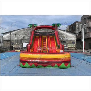 Tropical Dual Lane Water Slide Inflatable Play Center Adult Blow Up Waterslide Inflatable Pool Playground