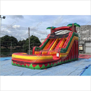 Tropical Dual Lane Water Slide Inflatable Play Center Adult Blow Up Waterslide Inflatable Pool Playground