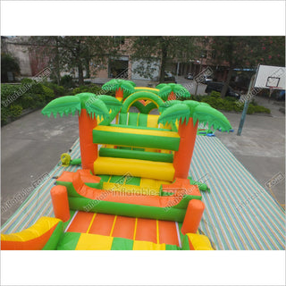 Tropical Obstacle Course Jumper Rental Inflatable Fun Run Assault Course Bouncy Castle For Sale