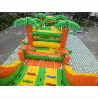 Tropical Obstacle Course Jumper Rental Inflatable Fun Run Assault Course Bouncy Castle For Sale