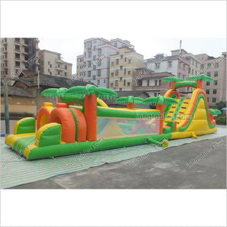 Tropical Obstacle Course Jumper Rental Inflatable Fun Run Assault Course Bouncy Castle For Sale