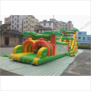 Tropical Obstacle Course Jumper Rental Inflatable Fun Run Assault Course Bouncy Castle For Sale