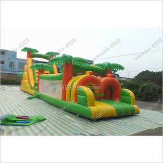 Tropical Obstacle Course Jumper Rental Inflatable Fun Run Assault Course Bouncy Castle For Sale