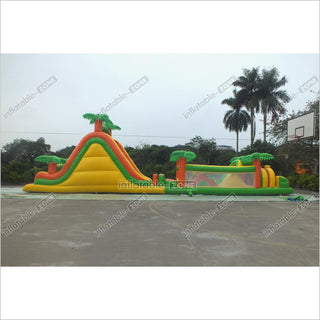 Tropical Obstacle Course Jumper Rental Inflatable Fun Run Assault Course Bouncy Castle For Sale