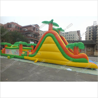 Tropical Obstacle Course Jumper Rental Inflatable Fun Run Assault Course Bouncy Castle For Sale