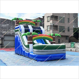 Tropical Palm Trees Inflatable Waterslide Rental Near Me Rainbows Theme Blow Up Water Slide With Pool - Inflatable-Zone