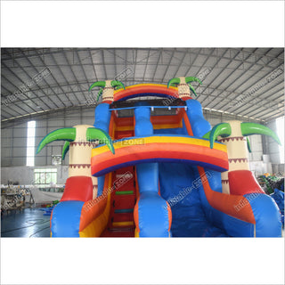 Palm Paradise Inflatable Water Slide Tropical Single Lane Wet Dry Waterslide Inflatable Pool