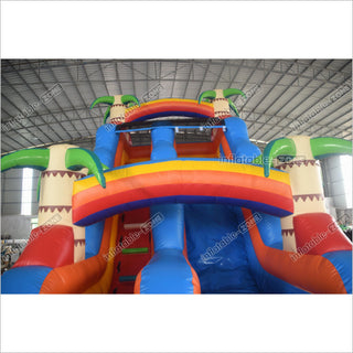 Palm Paradise Inflatable Water Slide Tropical Single Lane Wet Dry Waterslide Inflatable Pool