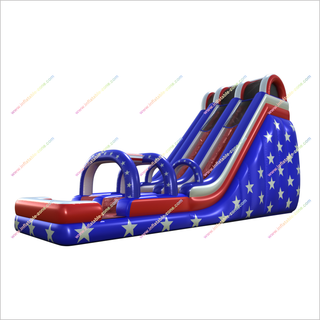 20 Foot American Flag Inflatable Water Slide Jumper Arch Blow Up Double Water Slide With Pool