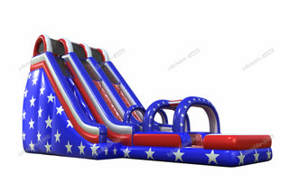 20 Foot American Flag Inflatable Water Slide Jumper Arch Blow Up Double Water Slide With Pool