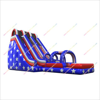 20 Foot American Flag Inflatable Water Slide Jumper Arch Blow Up Double Water Slide With Pool